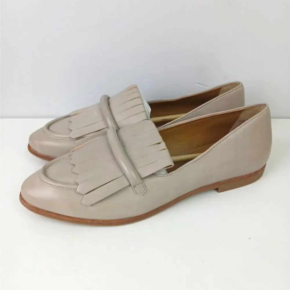 G.H. Bass Women's SZ 10 Genuine Leather Hope Kiltie Fringe Loafers In Beige NEW
